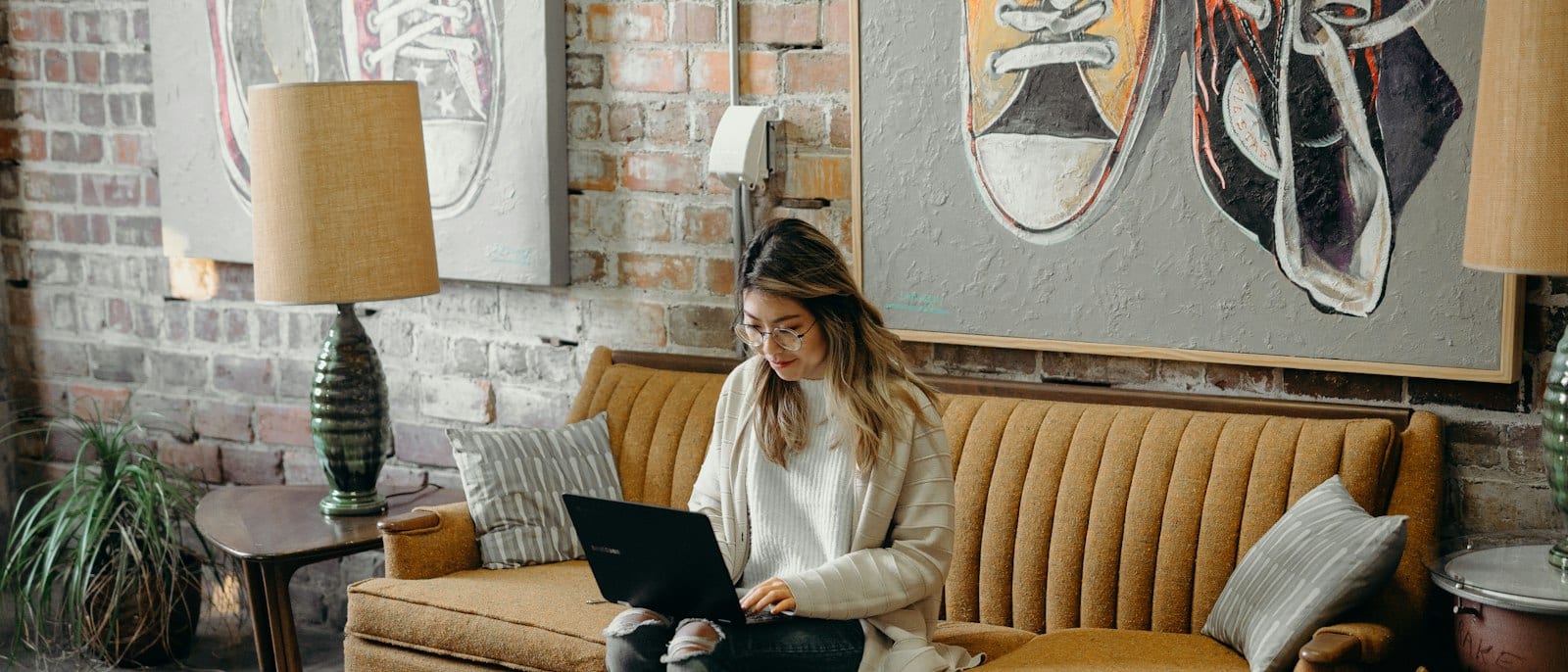 Person working on a laptop from home